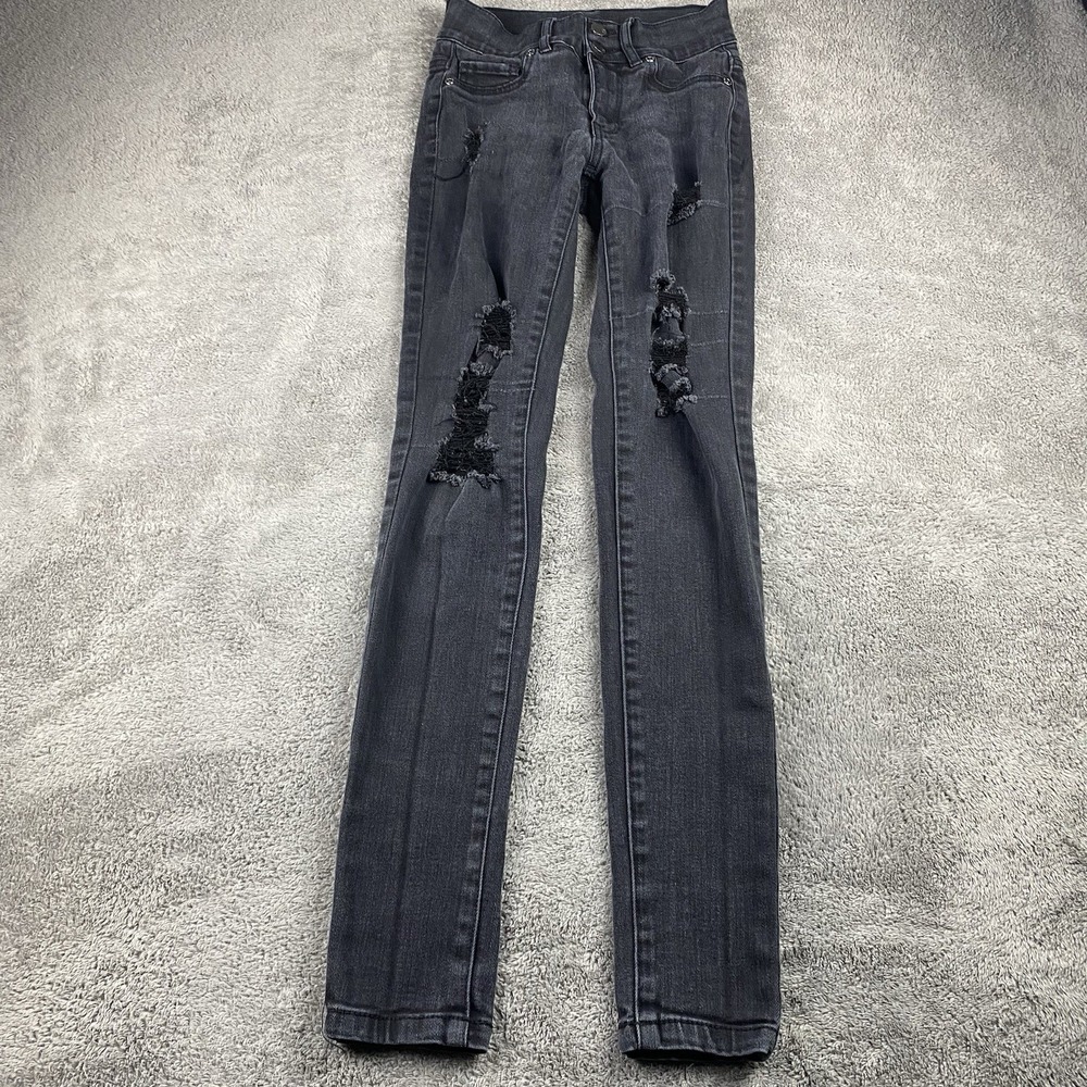 SoHo High Waist Legging Jeans Womens‎ 0 Black Distressed Mid Rise